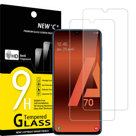 NEW'C Lot de 2, Verre Trempé pour Samsung Galaxy A70, Film Protection écran Efficace Contre Les Rayures - sans Bulles - Ultra Ré