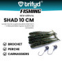 trifyd ® Fishing - Leurres Souples shad de 10 cm pour brochet ou Tous Types de canassiers, Le Pack de 5 leurres de pêche + 2 têt