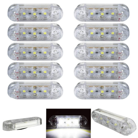 Formplas Lot de 10 ampoules LED, 3 SMD LED, feux de position LED, feux de gabarit LED 12-24 V pour camion, remorque, bus, marque