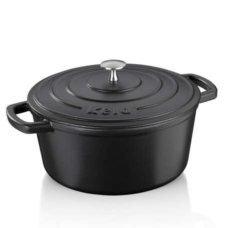 kela 12472 Cocotte en Fonte émaillée Ronde avec Couvercle, Bonne Conservation de la Chaleur, Compatible avec induction, 5 L, Noi
