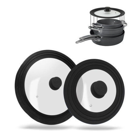 Culinario - Lot de 2 couvercles universels en Verre avec Une vanne de Sortie et Un Bord en Silicone - Diamètres de 16/18/20 cm e