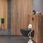 relaxdays Brosse WC et dérouleur Papier, Ensemble Autonome, Bois et Acier, HLP 75 x 18,5 x 18,5 cm, Blanc/Nature, Plaque de Fibr