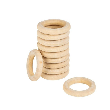 Lot de 10 anneaux en bois de qualité supérieure, diamètre : 3 cm, épaisseur : 7 mm, couleur naturelle
