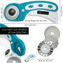 OfficeTree Cutter Rotatif Couture 45mm - 3 Lames Coupe Droite, Vague et Perforée - Découpez du Tissu et du Papier - Cutter Coutu