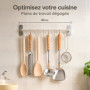 Praknu Barre de Suspension pour Ustensiles de Cuisine avec 8 Crochets - Adhésive & Sans Perçage - Fixation Murale 40 cm - Durabl