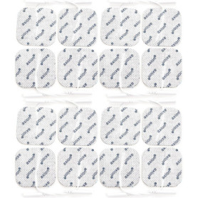 16 électrodes TENS EMS 5x5 cm – électrodes adhésives réutilisables pour appareils TENS/EMS – connecteur 2 mm – excellente conduc