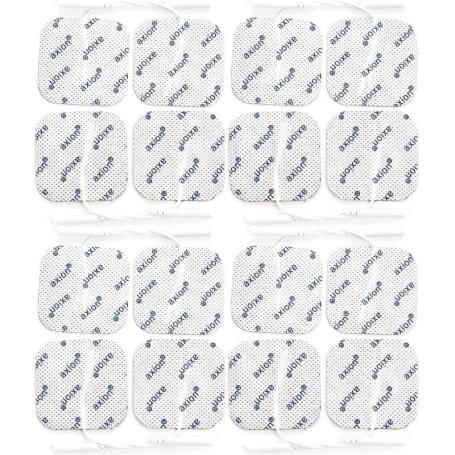 16 électrodes TENS EMS 5x5 cm – électrodes adhésives réutilisables pour appareils TENS/EMS – connecteur 2 mm – excellente conduc