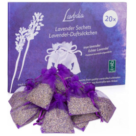 LAVODIA Sachets Parfumés Lavande - 20 Sachets de 6 g pour Armoire, Linge et Placard - Désodorisant Lavande Séchée pour Maison et