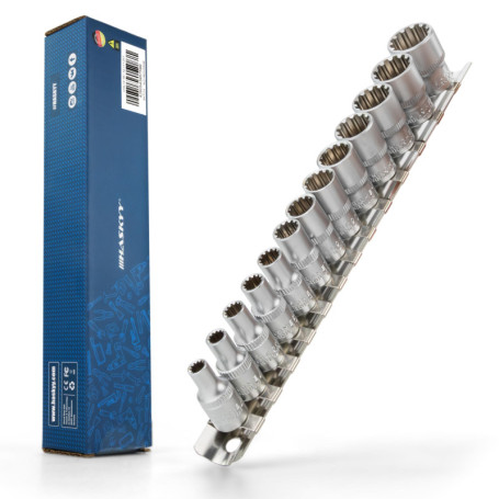 Jeu de 13 douilles 1/4" I 4-14 mm I Jeu de douilles Torx 6-12 pans I Profil E multidents