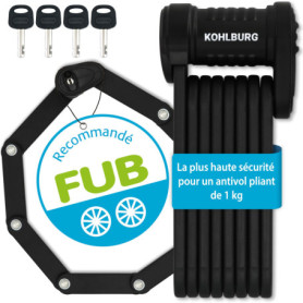 KOHLBURG Antivol velo de sécurité pliable [FUB 2 roues homologué] - Antivol vélo pliant 89 cm avec niveau de sécurité le plus él