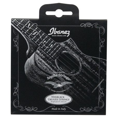Ibanez NBUKS4 Jeu de corde pour ukulélé de soprano/concert, Aquila Strings, Noir