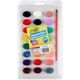 Crayola - I Lavabilissimi, Aquarelles lavables pour enfants avec pinceau, Couleurs assorties, 24 pièces, 53-0524