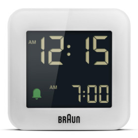 Braun Réveil de Voyage numérique avec Fonction Snooze, Taille compacte, écran LCD négatif, réglage Rapide, bip de l’Alarme en Cr