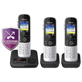 Panasonic Téléphone sans fil KX-TGH723GS avec répondeur, lot de 3 (téléphone DECT, faible rayonnement, écran couleur, bloqueur d