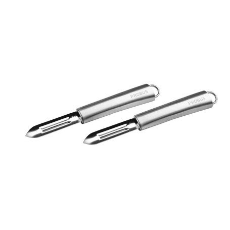 Probus - 670228 Lot de 2 épluche-légumes ergonomiques en acier inoxydable, manche arrondi, lame affutée, lavables au lave-vaisse