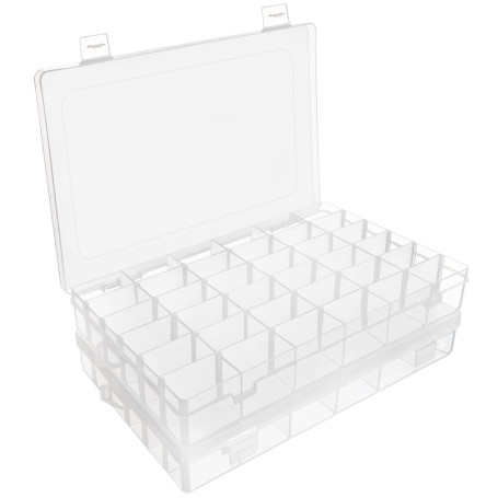 BELLE VOUS Lot de 2 Boite Compartiment Plastique Transparent - 27,3 x 17,6 x 4,3 cm - Boite Plastique Rangement avec 36 Comparti