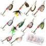 Jinlaili 10Pcs Leurres de Pêches, Cuillers de Pêche, Leurre Artificiel, Kits Leurres pêche Appâts, Spinnerbait avec boîte de Ran