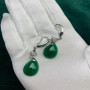 Vintage Naturel Émeraude Jade Calcédoine Femme Boucles d'oreilles 925 Argent Goutte d'eau Vert Jadéite Pierres Précieuses Bijoux