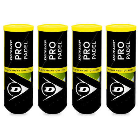 Dunlop, Pro Padel, Lot de 4 Tubes de 3 Balles Padel, Balles de Padel de qualité, Jouez avec Les Boules de Padel des Champions, I