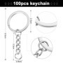 100PCS Porte-Clés claviers Set avec Anneaux Brisés et chaînes Blanks Bordés avec 4 Chaîne de Liaison en Alliage Artisanat (100pc