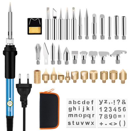 Kit de Pyrogravure sur Bois Fer à Souder,37PC 60W loisirs crÃ atifs adultes graveur pour rondin de bois Liège, Cuir, Gravure, Sc
