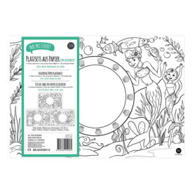 Lot de 12 Sets de Table à colorier, Motifs : Sirènes – Au Zoo – Pirates, 4 Sets de Table à colorier de Chaque Motif, Coloriage p