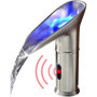 Gangang Robinet Automatique à LED,Robinet de Capteur Cascade Lavabo Infrarouge Froid et Chaud Sans Contact DC 3 Couleurs Changé 