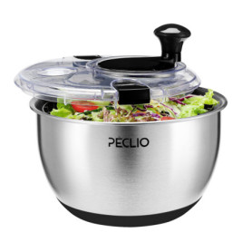Peclio Grande essoreuse à salade en acier inoxydable 18/10 de 4,5 l avec couvercle transparent, fond antidérapant – Spinner à sa