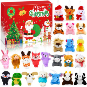 Chennyfun Calendrier de l'Avent de Noël 2024, Compte à Rebours Noël avec 24 Peluche Mignonnes, Décorations De Noël, Cadeaux d’An