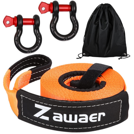 Zawaer Corde de Remorquage d'urgence de Voiture, 10T Sangle Remorquage, avec Manille Haute Résistance, Résistance à la Rupture d