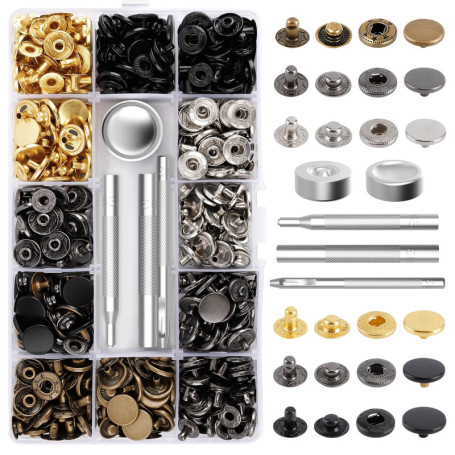 150 Boutons Pression en Métal,Boutons-Pression en Métal de 6 Couleurs Avec Trousse à Outils,Pour Sacs à Dos de Chemise en Cuir,C