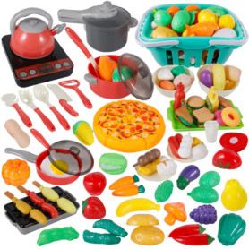 MQVXT Accessoire Cuisine Enfant,Jouet Plastique Fruit et Légume à Découper,108 PCS Enfant Dinette Nourriture Accessoire Ustensil
