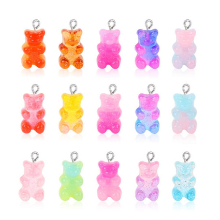 100 Pcs Charms Ours Gommeux Pendentifs mignon résine ours bonbons charmes en couleur vive dessin animé ours porte-clés bijoux co