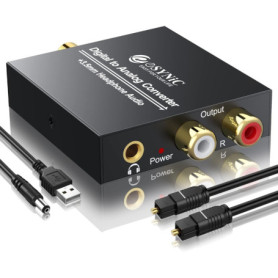 eSynic Convertisseur DAC 192KHz Convertisseur DAC Audio Numérique vers Analogique RCA Coaxial Toslink SPDIF vers Jack L/R 3,5 mm