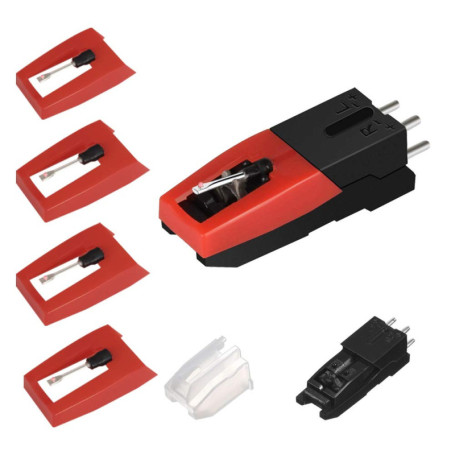 Stylineedle Lot de 5 Aiguilles pour Tourne-Disque avec 1 Cartouche pour Phonographe LP Platine Tourne-Disque Diamant Stylet de R