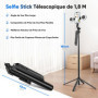 Jeebel Trépied à Suivi Automatique du Visage - 180cm Perches Selfie Extensible avec Lumière LED/Commande Gestuelle/NO App/360° R