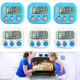 Nizirioo Lot de 6 chronomètres magnétiques 2 couleurs avec horloge numérique avec grand écran LCD silencieux pour cuisines, bure