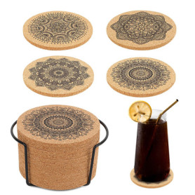 talifoca Lot de 12 dessous de verre en liège - En bois - Réutilisables - Ronds - En liège - Absorbants - Pour café, bar, cuisine
