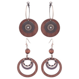 SLEEKEE 2 Paires De Boucles d'oreilles en Bois Style Ethnique, Boucles d'oreilles Vintage, Boucles d'oreilles Créoles, Boucles d