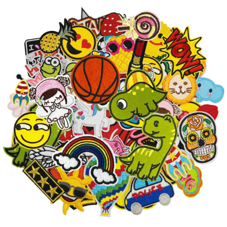 Lot de 60 écussons thermocollants pour enfants, patchs textiles de dessin animé, accessoires décoratifs, adaptés pour la couture