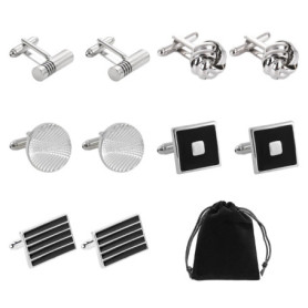 Lot de 5 paires de boutons de manchette en acier inoxydable, 1 sac de rangement, boutons de manchette pour costume de chemise po