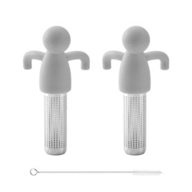 Lot de 2 passoires à thé en acier inoxydable gris, 1 brosse à paille, passoire à thé avec poignée en silicone, filtre à thé, inf