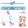 JOYUE 50 PCS Anniversaire Licorne, Bracelets, Porte Clés, Tatouage Enfant, Epingle à Cheveux, Signet, Bracelets Slap, Jouet Kit 