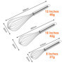 Gvolatee Fouet Cuisine Inox Professionnel, Batteur Manuel à Œufs 3 Pièces Contient 21cm, 26cm, 29cm, Fouet pour Mélanger, Remuer