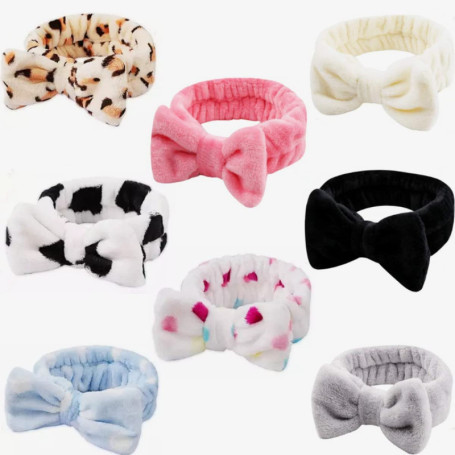 8 Pièces Bowknot Bandeaux, Élastique Coral Spa Bandeau Visage, Maquillage Tête Wraps Bandeau pour Femme Fille Yoga Visage Lavage