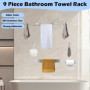 9 pcs Porte Serviette Salle de Bain sans Percage, ELEPRUC Porte-Serviettes Murale, Support Serviette Acier Inoxydable, Adhesif P