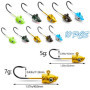 DHER Lot de 10 hameçons à tête plombée pour appâts de pêche,Pêche Hameçons Jig Hameçon de Pêche Hameçons Carpe tête, 5g g Fish H
