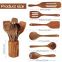 Ustensiles de Cuisine bois de,7 pièces Ustensiles de Cuisine en teck,comprenant un Ensemble de Cuillère en bois Cuisine,une Spat