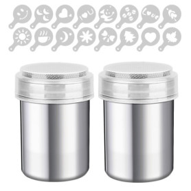 Hisdricus 2 Saupoudreuse Sucre Glace, Saupoudreuse Cacao,Tamis Farine,Avec un couvercle et un ensemble de moules à poudre, adapt