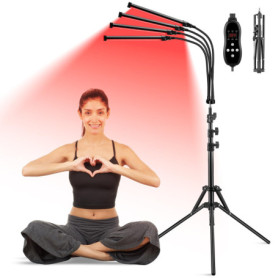 Lampe Infrarouge Chauffante 420 LEDs, 4 Têtes de Lumière Rouge Rétractable, 660nm Lumière Rouge et 850nm Lumière Proche Infrarou